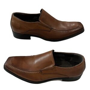 Asher Green Loafer Dress Shoe Men US 10 EU 43 Cap Bike Toe Leather Slip On Brown